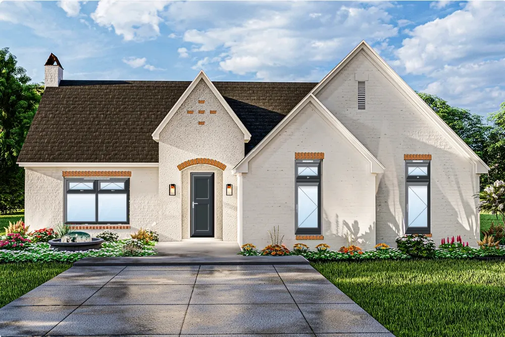 The same elevation with the quoted windows and doors placed on it in the chosen frame colour